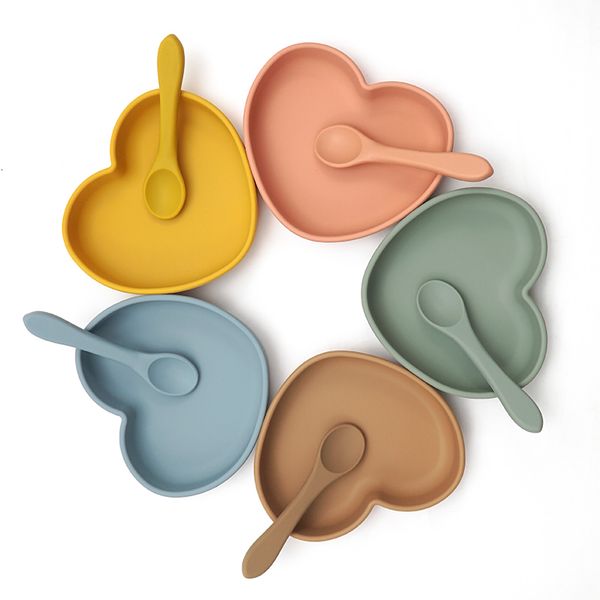 

cups dishes utensils heart shape dinnerware silicone cookware plate for food feeding bpa dining appliance training spoon tableware baby stuf