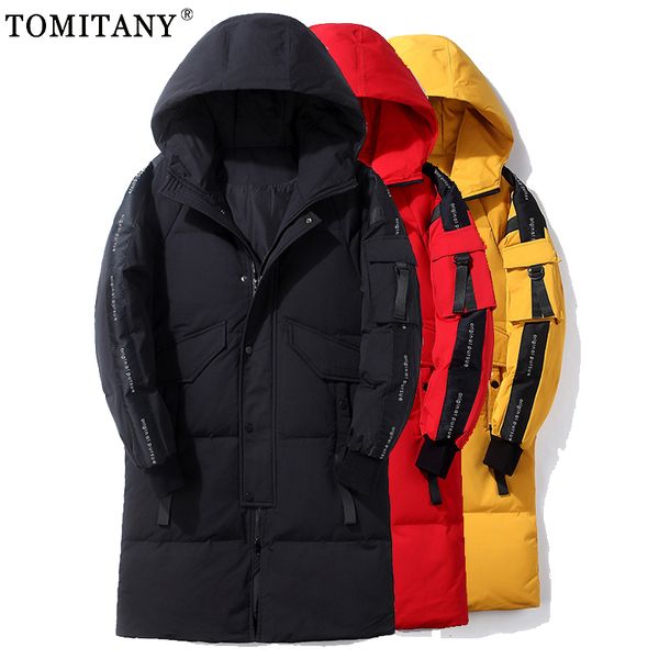 

men's down parkas man jacket winter plus long jackets warm thick hood coats men fashion outwear outfits classic windproof pockets 22112, Black
