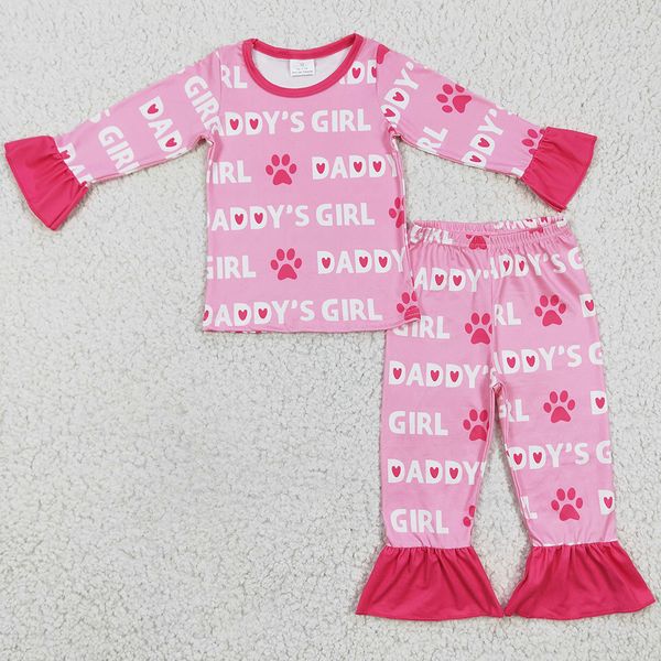 

new fashion kids designer clothes girls pajamas set daddys girl sleepwear clothing love valentine's day boutique baby kid pajama outfit, Blue;red