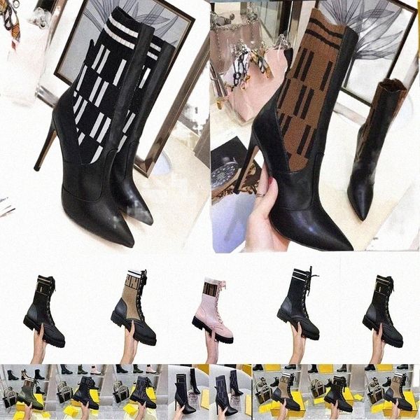 

designer martin boots knitted women 2022 autumn and winter socks boots women's stiletto all-match pointed toe leather high-heeled fashi, Black