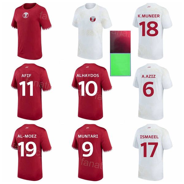 

national team qatar soccer 4 mohammed waad jerseys 14 homam ahmed 15 bassam al-rawi 12 karim boudiaf 19 almoez ali 2 pedro miguel 2022 2023, Black;yellow