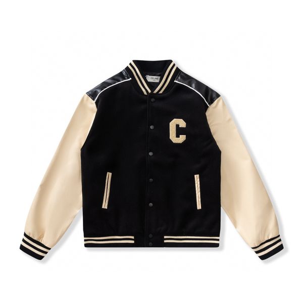 

2023 mens designer jacket men coats flight jacke baseball uniform letter c embroidery pu leather comfortable pearl clasp fashion men's, Black;brown