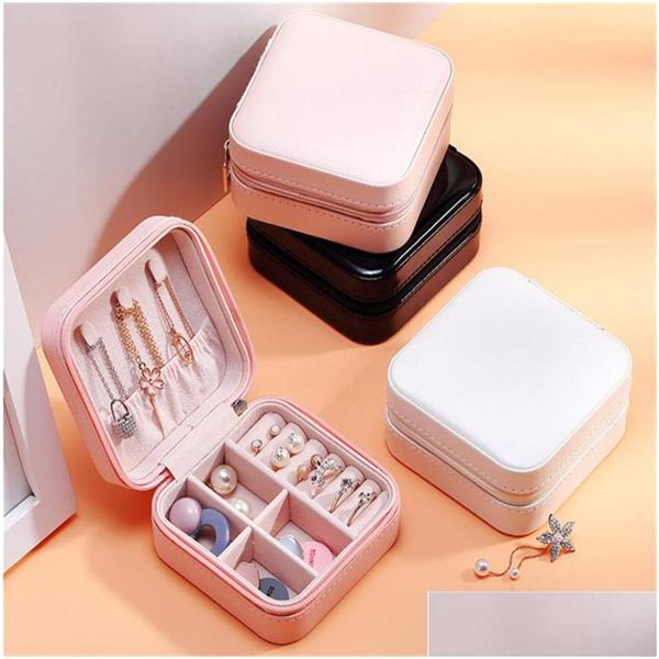 

jewelry boxes portable pu leather jewelry box small travel organizer storage display case for rings earrings necklace beads pendants dhkbn, Black;white