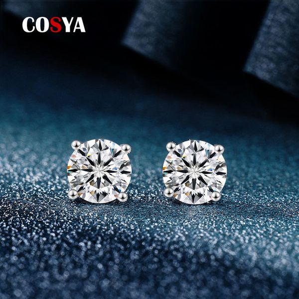

stud cosya 031 carat d color screw earrings for women 100% 925 sterling silver 4 prong fine jewelry 221119, Golden;silver