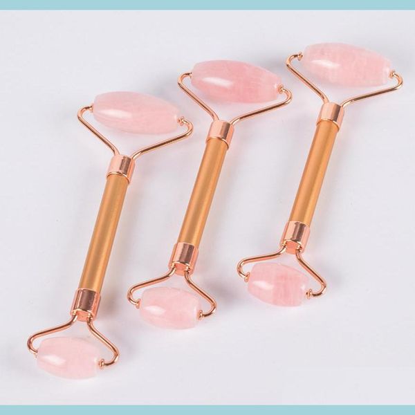 

face massager facial mas tool matte gold handle jade face roller natural crystal rose quartz drop delivery health beauty dhmzy