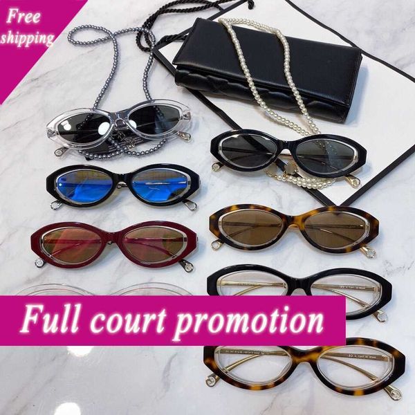 

designer sunglasses xiaoxiang family personality oval cat's eye sunglasses women's net red samayu same pearl chain ch5424, White;black