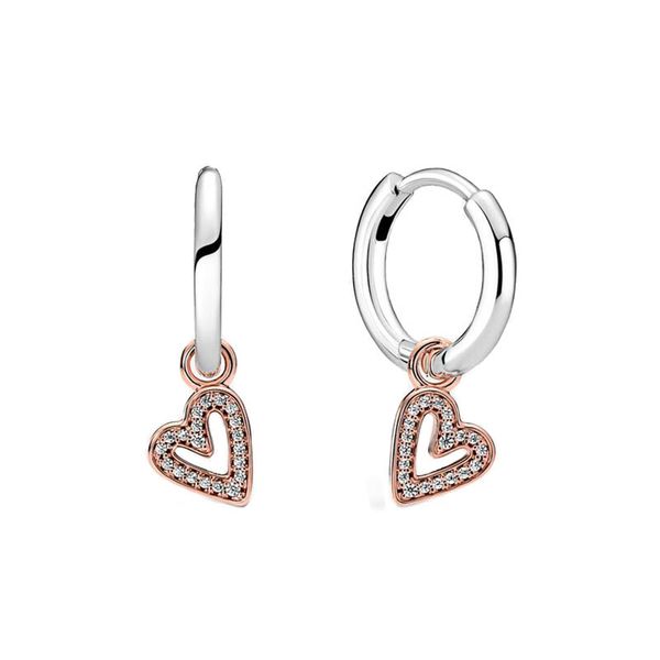 

sparkling and heart hoop earrings real sterling silver with original box for pandora women wedding jewelry rose gold love hearts pendant stu, Golden;silver