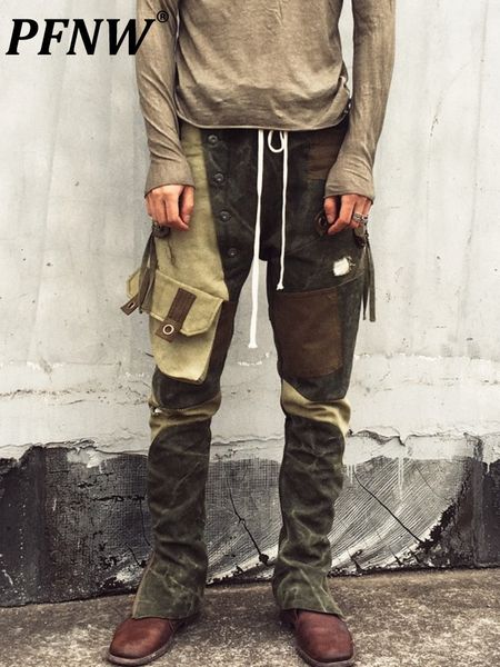 

men's tracksuits pfnw niche design stitched fabric patch slim fit threedimensional cutting multi pocket vintage safari style cargo pant, Gray