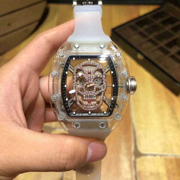 

out transparent business personalized leisure hollow richa milles diamond inlaid skull fashion atmosphere characteristic mens mechanical, Slivery;brown