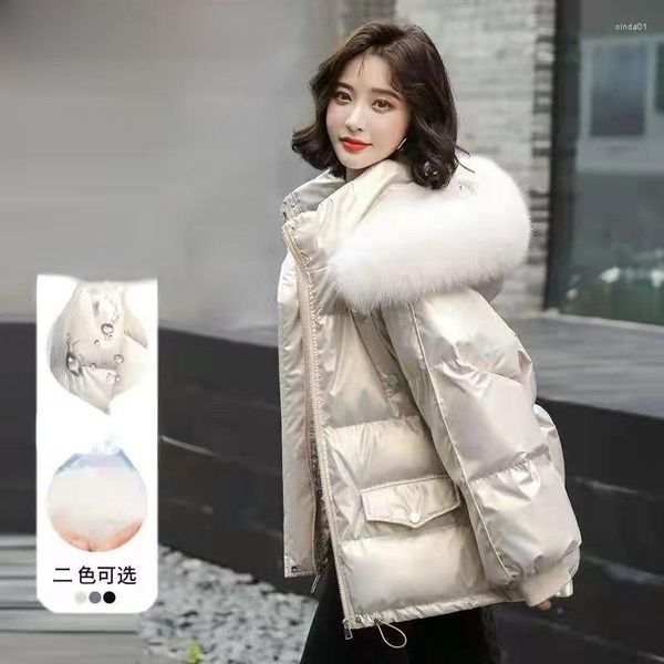 

women's down women jacket fur collar autumn female loose overcoat windbreaker coats outerwear warm thicken, Black