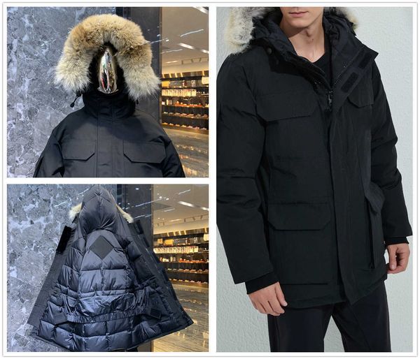 

winter outdoor leisure sports down jackets white duck windproof parker long leather collar hat windproof warm real wolf fur coats fashion, Black