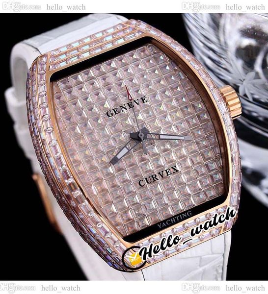 

42mm vanguard v45 miyota 8215 automatic mens watch curuex rose gold paved rectangle diamonds dial stick iced out diamond white leather rubbe, Slivery;brown