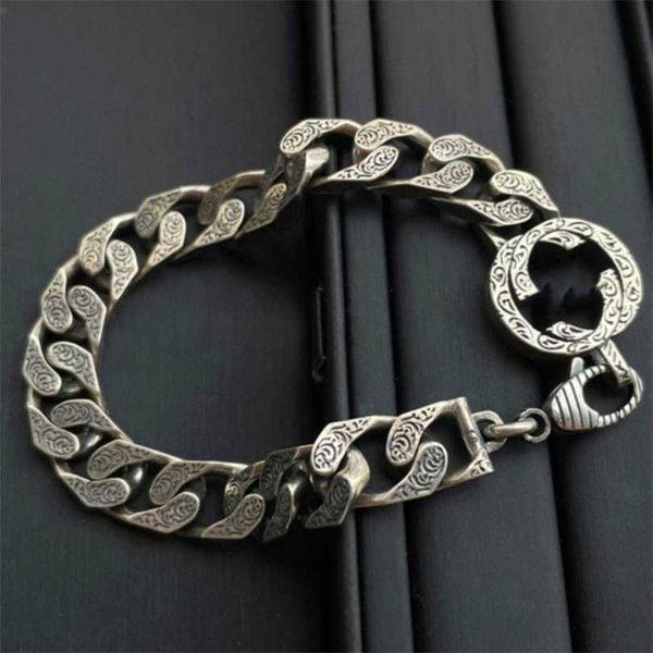 

2023 jewelry silver antique carved interlocking pattern bracelet for men and women tengman personalized bracelet, Black