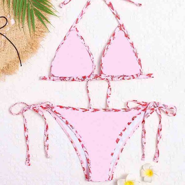

swimwear clothing bikini with letter split drawstring retro ladies designer swimsuit brown white black pink blue