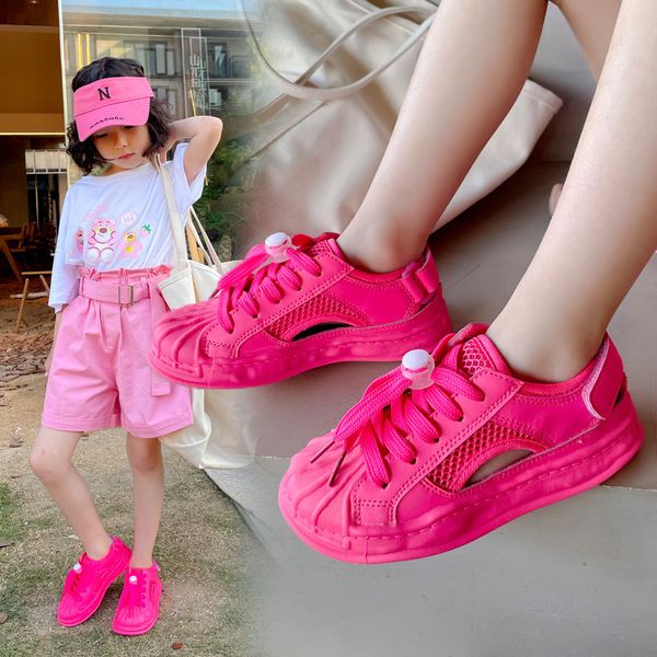 

sneakers children s mesh summer kids fashion boys breathable running shoes hollow girls versatile solid pink school 221123, Black;red