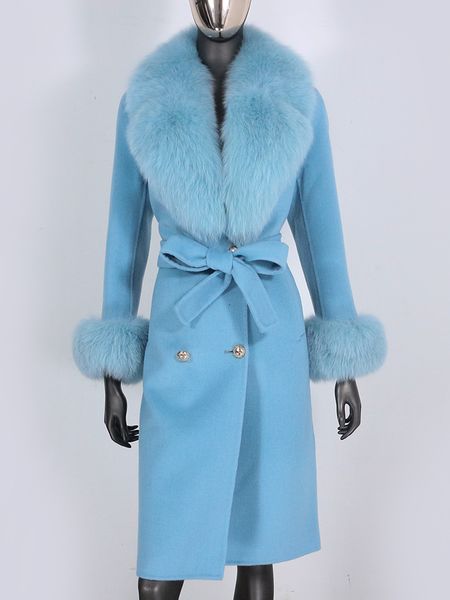 

women' blends x long natural mongolia sheep real fur coat autumn winter jacket women double breasted belt overcoat streetwea 221123, Black