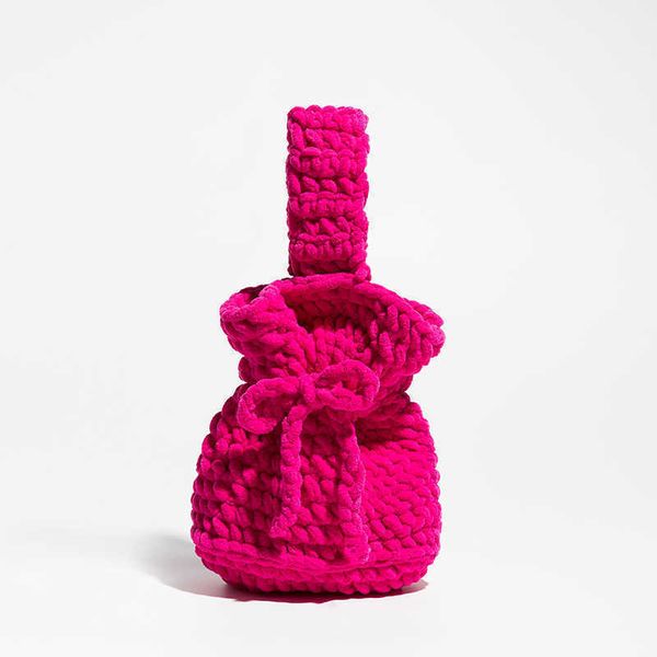 

totes evening bags cute drawsting knitted small buckets bag handmade woven women handbags crochet mini tote purses lovely wrist hand bags fo