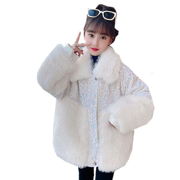 

coat luxury winter girl jackets warm blends clothing kids teenage fur patchwork sequined thicken overcoat 221122, Blue;gray