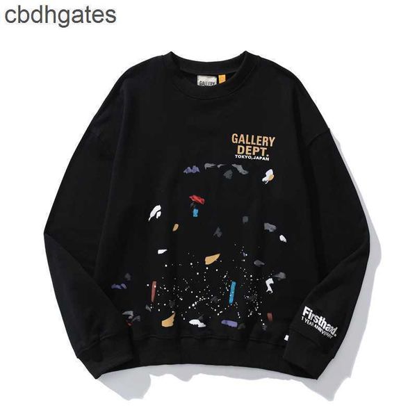 

sweatshirt street sweaters gallerydepts speckle graffiti 2023 washed old hoodies long sleeve pullover male euad, Black