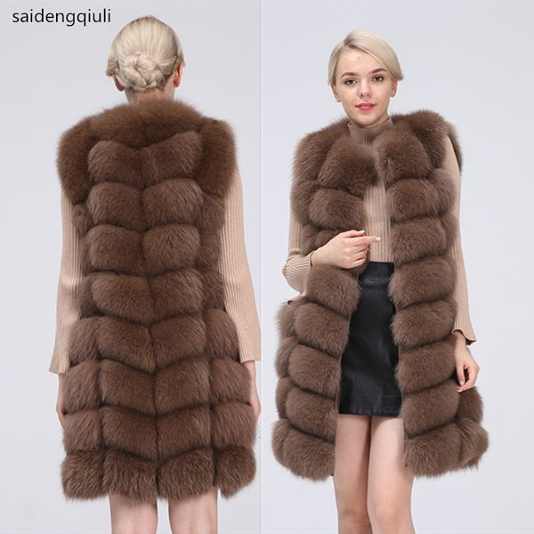 

women's fur faux natural real vest coat for jacket female s waistcoat long s 221123, Black