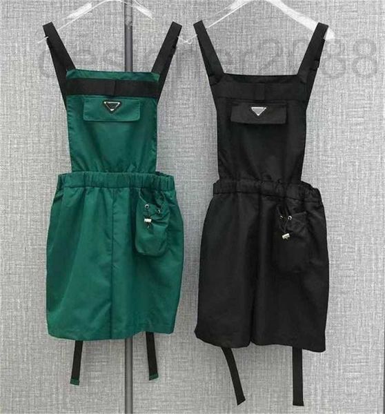 

women's jumpsuits & rompers designer triangle badge fashion camisole dress senior straps nylon elastic waist pocket skirt casual wear l, Black;white