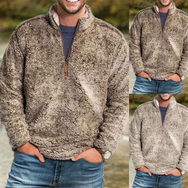 

men's hoodies sweatshirts plus size men zipper stand collar solid color lamb sweater spacious male autumn winter thermal casual fashion, Black