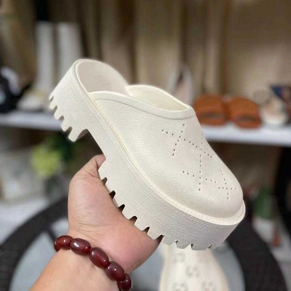

slippers soft cowhide beach fashion thick bottom designer shoes cartoon alphabet lady platform sandals leather heels letter slides rose red, Black