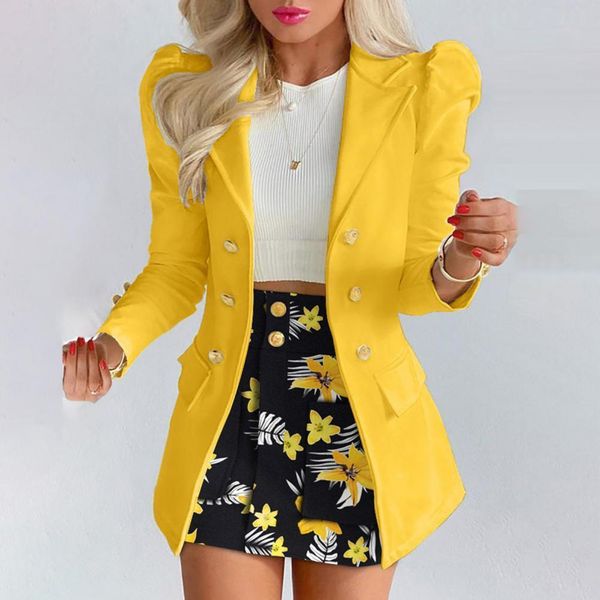 

two piece dress 1 set women blazer solid lapel floral print skirt outfits conjuntos de falda 221122, White