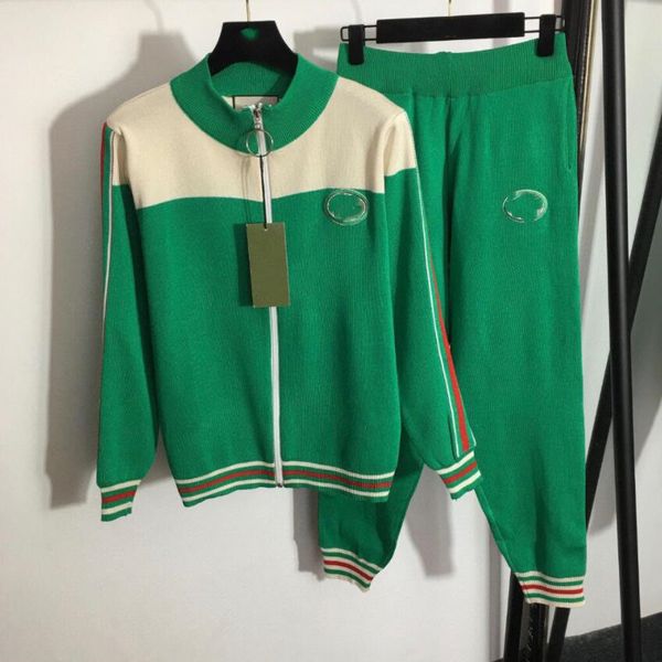 

women's two piece pants 2022gg autumn winter new color contrast stitching embroidery color logo knitting suit female fashion temperamen, White