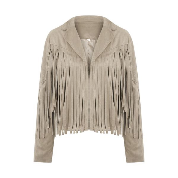 

women's jackets imcute womens vintage lapel long sleeve fringe cropped hippie motor biker cardigan outwears faux suede tassel jacket 22, Black;brown