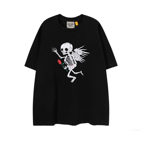 

men t-shirt gall dep cotton fashion designer casual high angel skull wings rose stamping letter print hip hop round neck short sleeve 0mx7, White;black