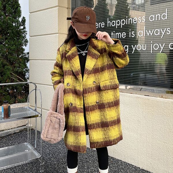 

coat winter woolen for girls thicken warm plaid fashion blazer 2023 children outerwar casual all match teen school kids clothes 221122, Blue;gray