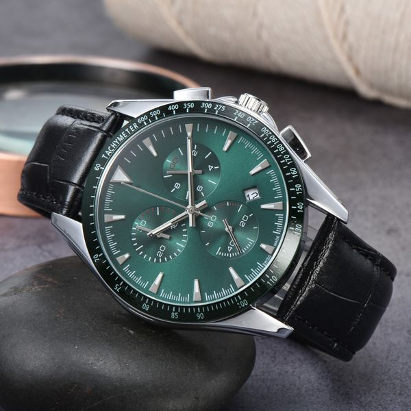 

2022 new luxury men's watch leisure sports leather three eye multifunctional timekeeping quartz watch, Slivery;brown