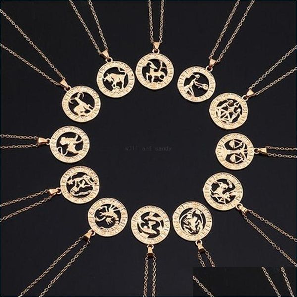 

pendant necklaces 12 zodiac sign necklace coin pendant gld chain aries taurus pendants charm star choker astrology necklaces women f dhabc, Silver