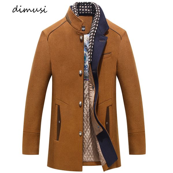

men's down parkas dimusi winter autumn wool coats casual middle long scarf collar cotton-padded thick warm woolen coat male trench clot, Black