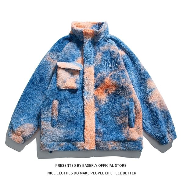 

men's leather faux autumn winter tie dye lambswool sheep fur like men thick warm coat women baseball bomber varsity jacket es plus size, Black
