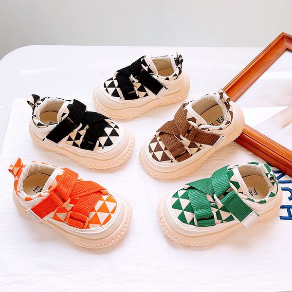 

sneakers autumn children interwoven straps design girls canvas shoes lattice boys casual baby soft bright color 221123, Black;red
