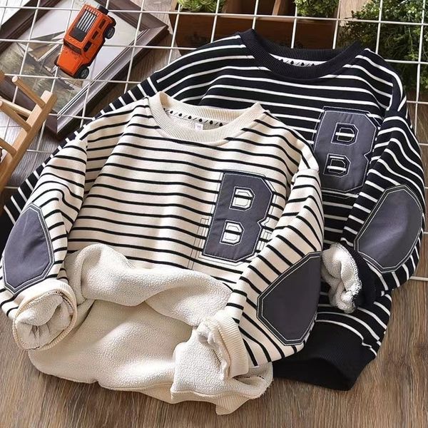 

pullover boys fleece lined sweater padded winter medium and large children girls thermal head cover hoodie 221122, Blue