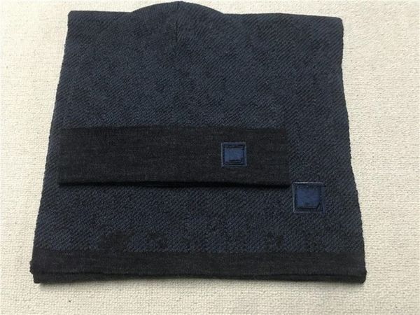 

autumn winter chessboard l letter knitted hat scarf set for men women two-piece lovers cashmere thickened warm scarf high-end 8899, Blue;gray