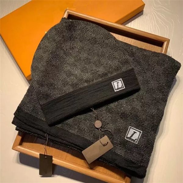 

fashion men's scarves sets hat scarf fashion luxury design letter embroidery men and women wool beanie ess, Blue;gray