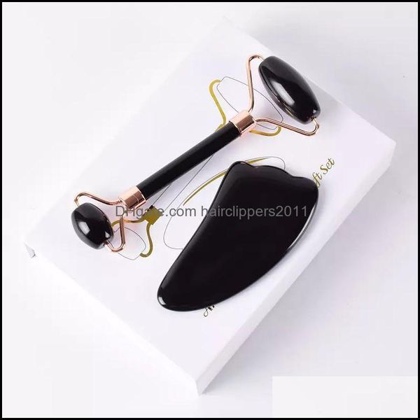 

face massager face roller gua sha set gift box 100 natural obsidian facial jade mas healing stone board handmade masr drop delivery dh42t