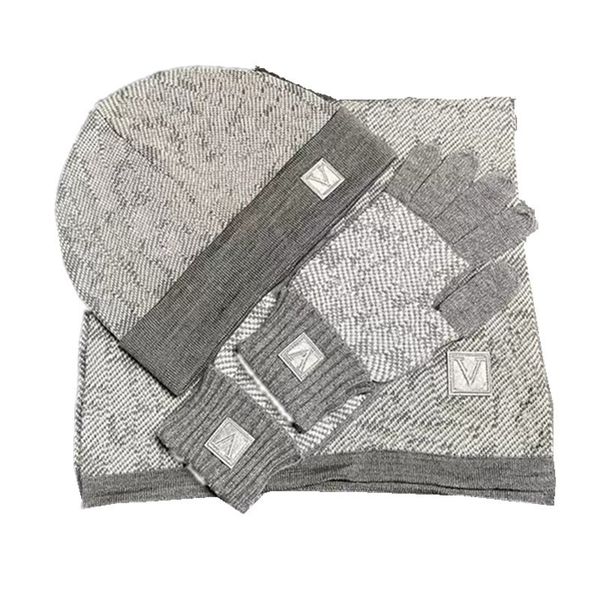

hats scarves gloves sets designer mens beanie scarf glove set luxury hat knitted caps ski mask winter outdoor fashion nnty, Blue;gray