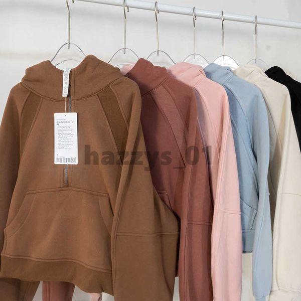 

women's hoodies sweatshirts autumn and winter yoga hoodie scuba lululemens womens plus velvet thickening jackets hoodys sports half zip, Black