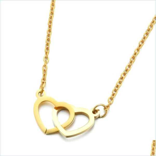 

pendant necklaces stainless steel couple heart pendant necklace sier gold chains necklaces for women fashion jewelry drop delivery pe dhmw6, Silver