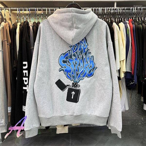 

men's hoodies fall winter hoodie lighter blue flame print cotton fleece hoody men women clothing, Black