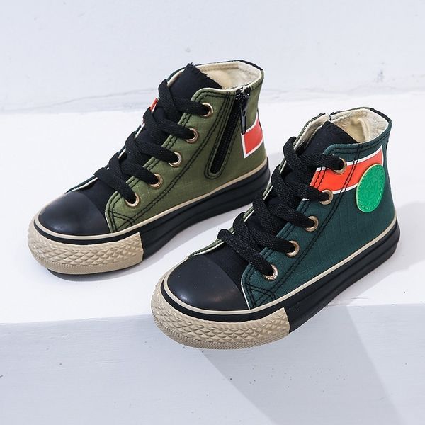 

sneakers boys and girls high army green candy color children s canvas shoes spring fashion sneakers 221123, Black;red