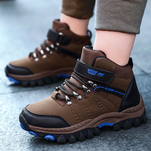 

boots brown hiking for kids autumn winter boys shoes outdoor high sneakers girls basket walking school student 221123, Black;grey