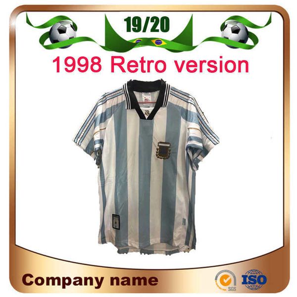 

1998 retro version argentina home soccer shirt 1997/1998 argentina batistuta short sleeve football jersey national team customize uniforms, Black;yellow