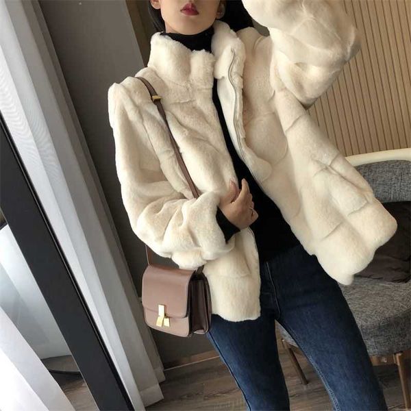 

women's wool blends autumn and winter 2022 new danish mink coat imitation fur coat thickened mink short wool coat women stand collar, Black