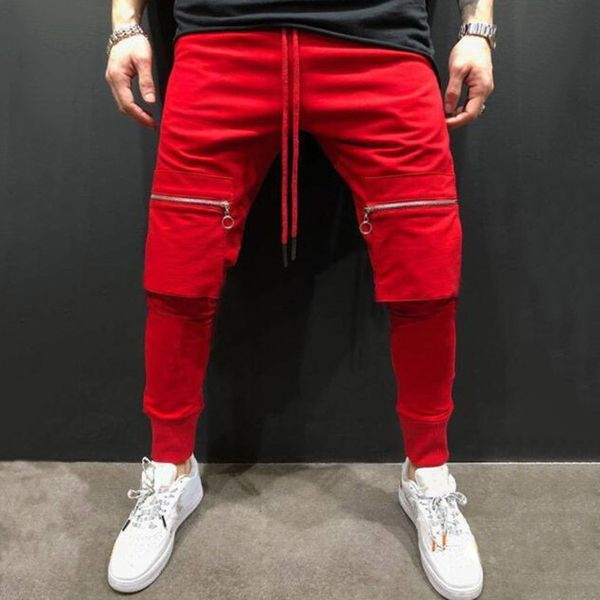 

men s pants solid color big pockets patchwork hip hop long jogging sports trousers fitness bodybuilding outdoor gym casu 221123, Black